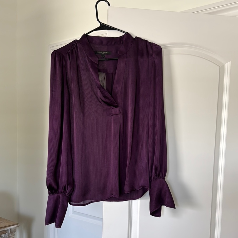 Banana Republic Purple Long Sleeve Blouse with Mandarin Collar